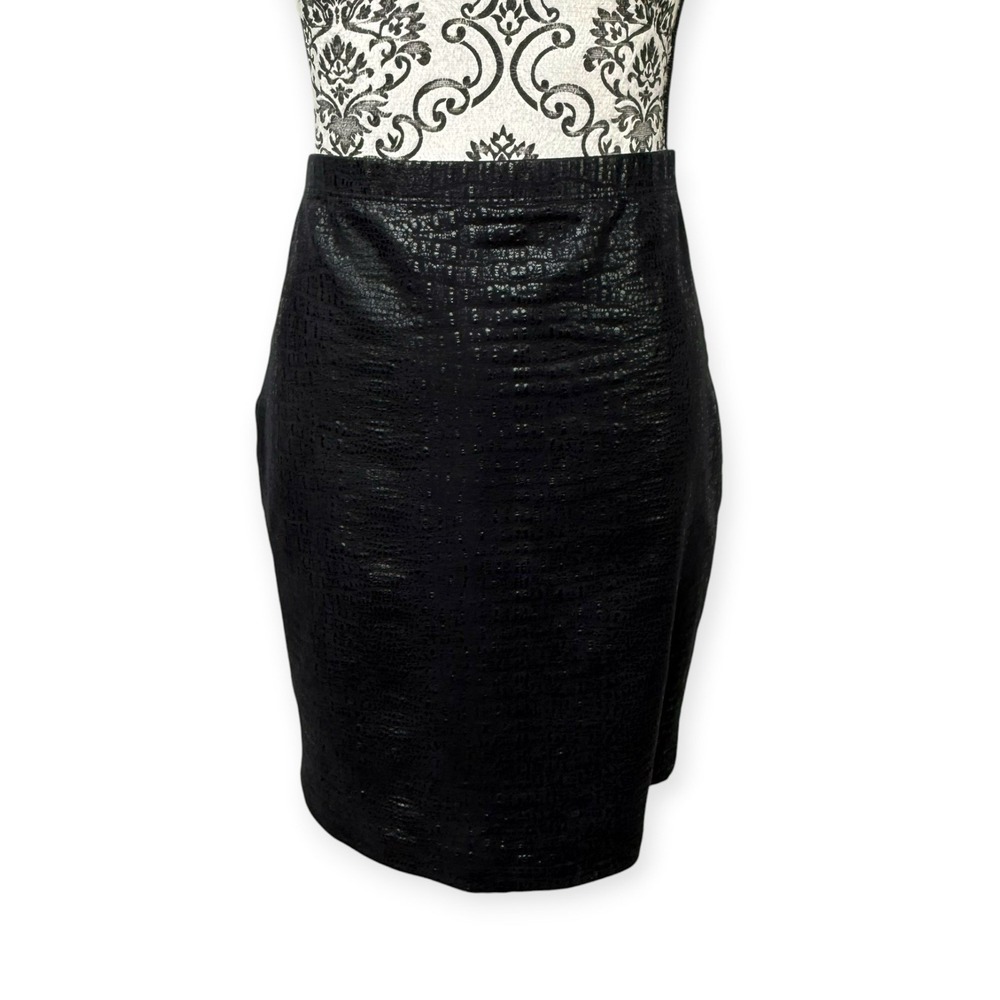 Karen Kane Black Faux Leather Croc Embossed Stretch Knit Slim Pencil Skirt Sz S